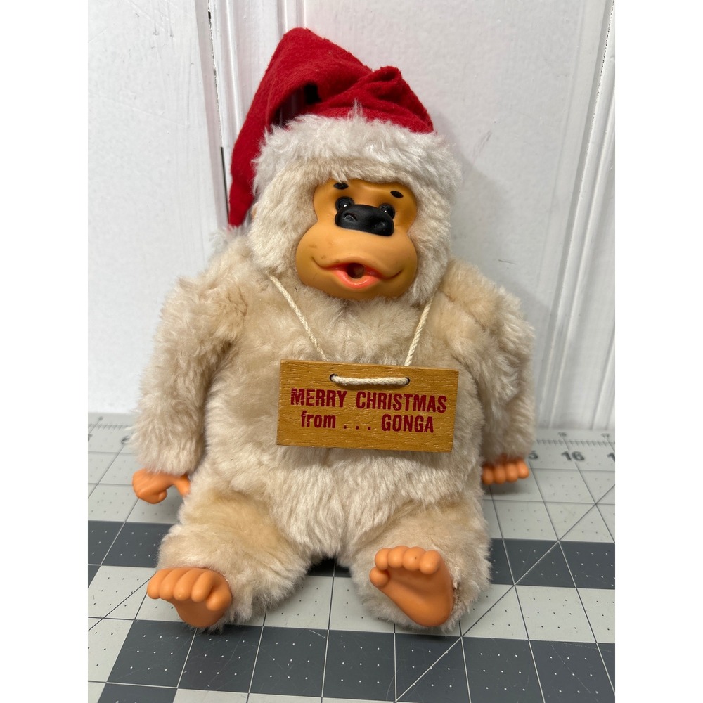 Russ Berrie Gonga‎ Gorilla 8" Plush Cream Santa Hat Thumbsucker Vintage 70s